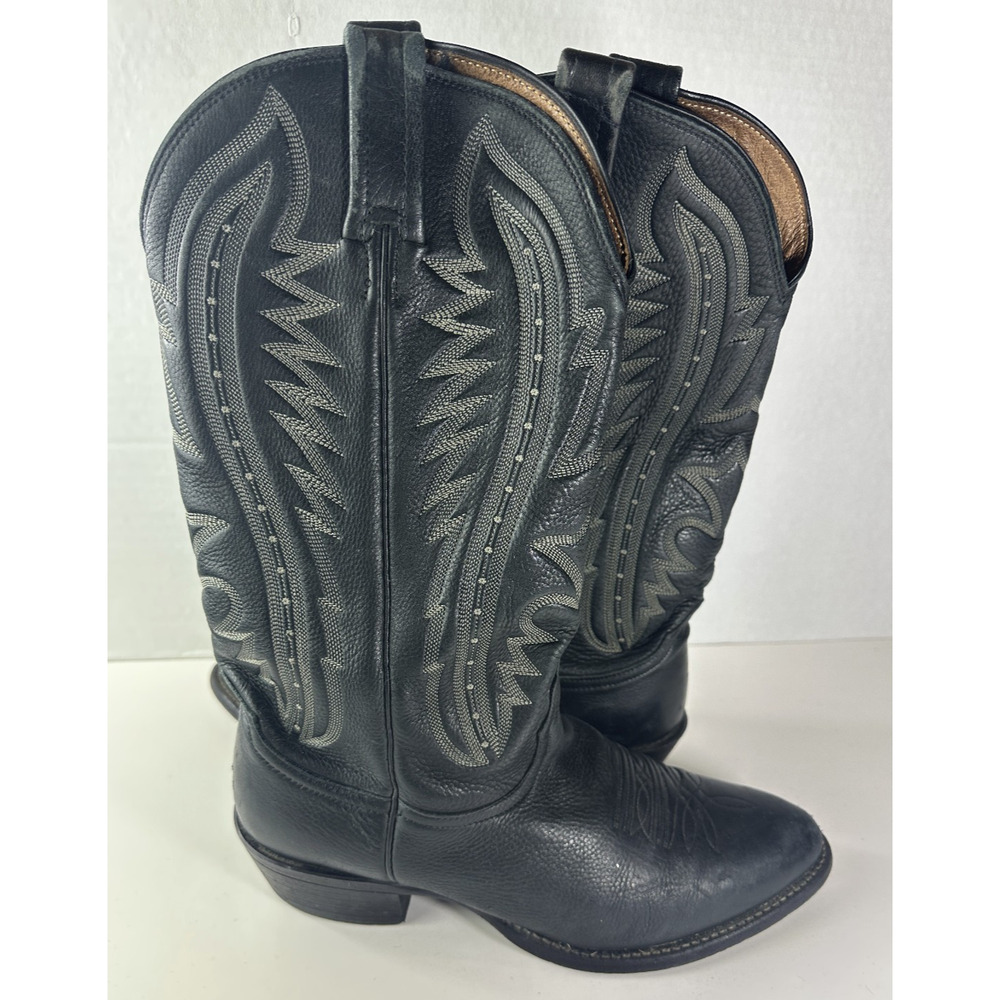 Nocona Men’s Black Leather Cowboy Boots Size 8 D Made in USA Western Boots - Picture 4 of 16